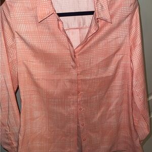 Express Pink 3/4 Sleeve Fitted Button Down Shirt
